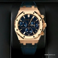 爱彼皇家橡树系列26240OR蓝皮，自动机械，18k玫瑰金材质，41表径